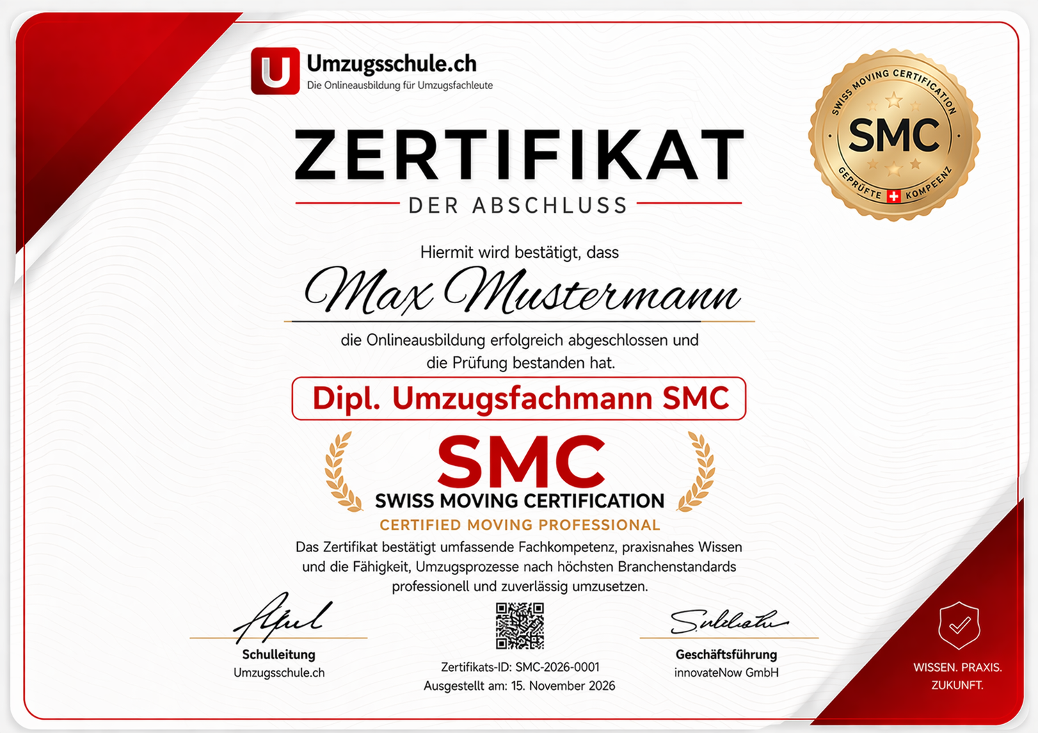 Vorschau des Zertifikats Dipl. Umzugsfachmann SMC